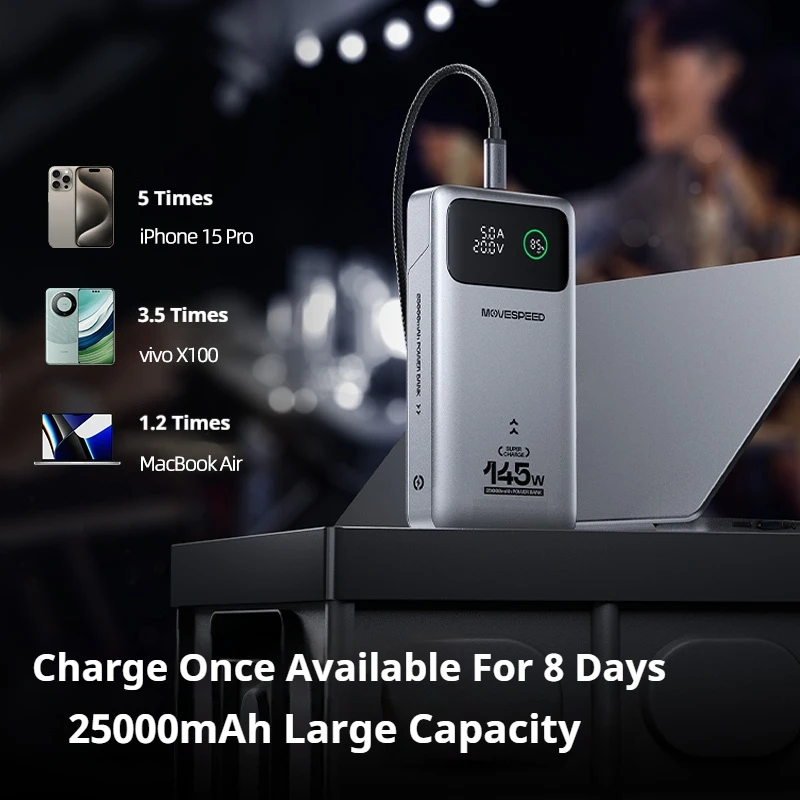 MOVESPEED M25Pro 25000mAh High Power Power Bank 140W Type C Fast Charging Mobile Power Bank For iPhone16pro Max MacBook Laptop