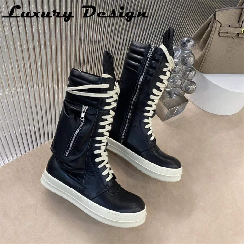 Genuine Leather Men‘s Motorcycle Boots High Quality Designer Sneakers Women Platform Leisure Brand Shoes for Men and Women