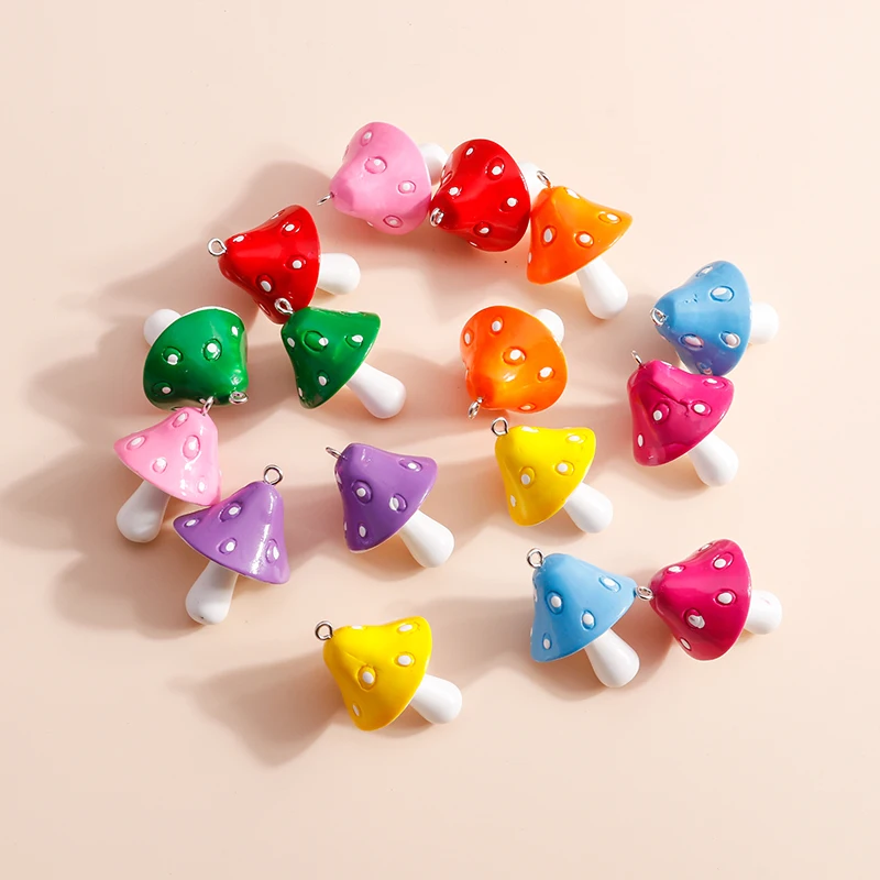 10 stücke bunte niedliche Harz Cartoon Pilz Charms für Ohrringe Halsketten Schlüssel anhänger DIY Schmuck machen Zubehör