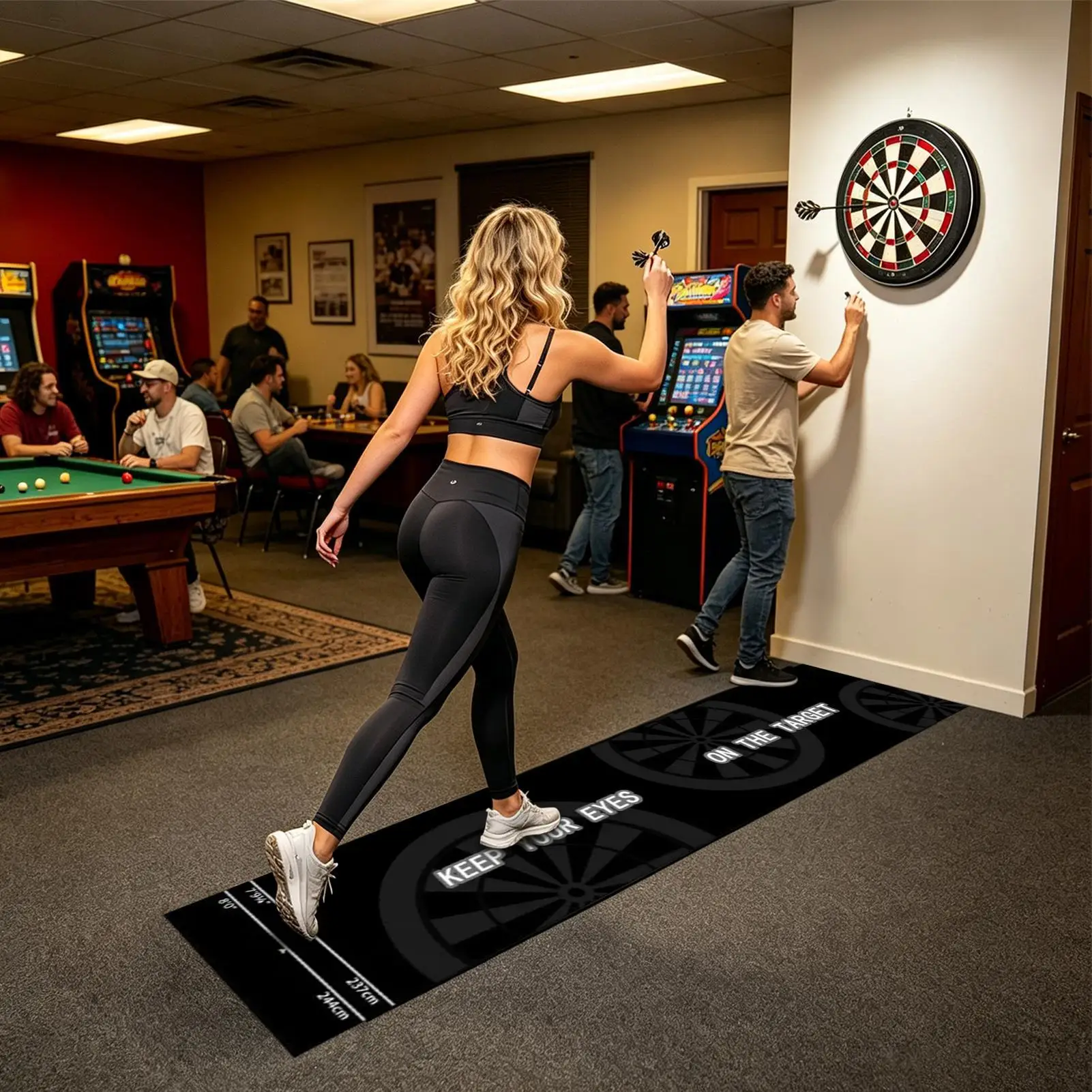 

Dart Mat with Throw Line 118x13 Inch Professional Non-slip Rubber Dart Floor Protector for Indoor Basement Game Room Office