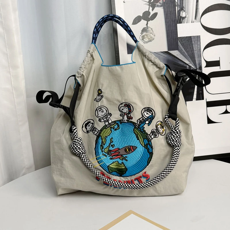 Ball&Chain Astronaut Environmental Bag Kawaii Nylon Canvas Embroidery Large Capacity Shoulder Bag Shopping Bag Girls Gifts