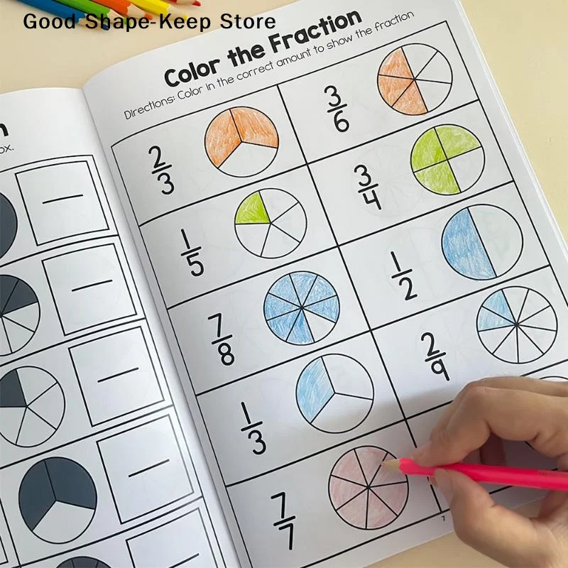 Montessori Fractions Workbook Grade 3-4 Primary Teaching Aids School Math Cognitive Training Test BookArithmetic Learning