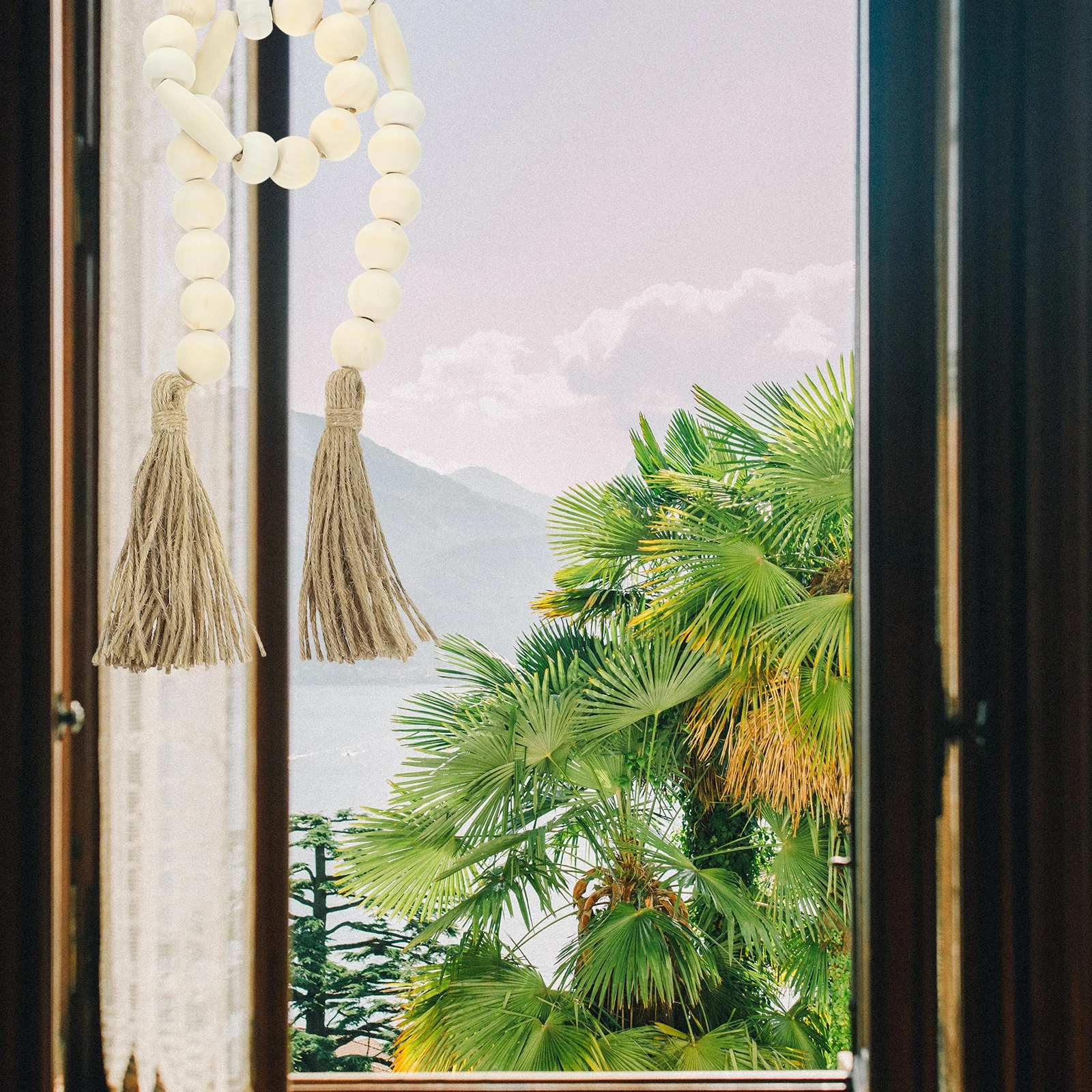 

Wooden Beads with Tassel Decoration Pendant Rustic Garland Decorative Home Hanging Beading Ornament Beaded Rope Decors