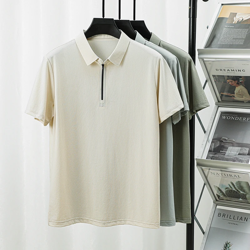 

YEAE Short-sleeved T-shirt Men's Zipper Lapel Summer 2025 Cool Loose Casual Daily Solid Color Polo Shirt Trendy New in Tops Tees