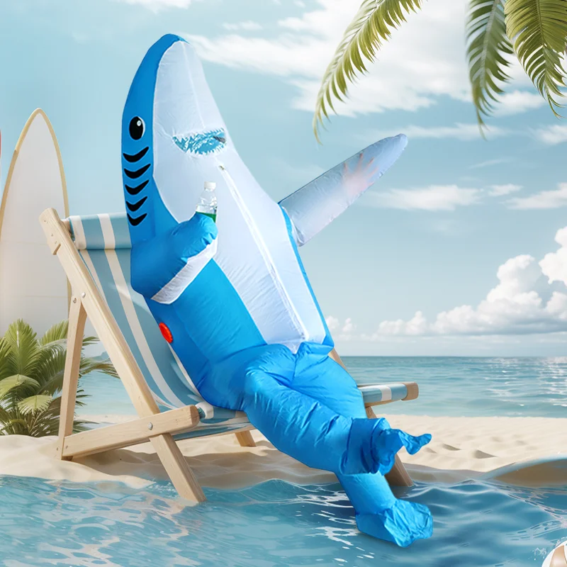 2 Sizes, Cute Unique Standing Shark Design Inflatable Suit, Halloween Christmas Play Inflatable Costume Props