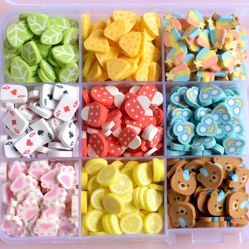 100pcs Soft Pottery Sprinkles Fruit Slices Filler For Nails Art Tips Slime Filling Material DIY Jewelry Nail Crafts Accessories