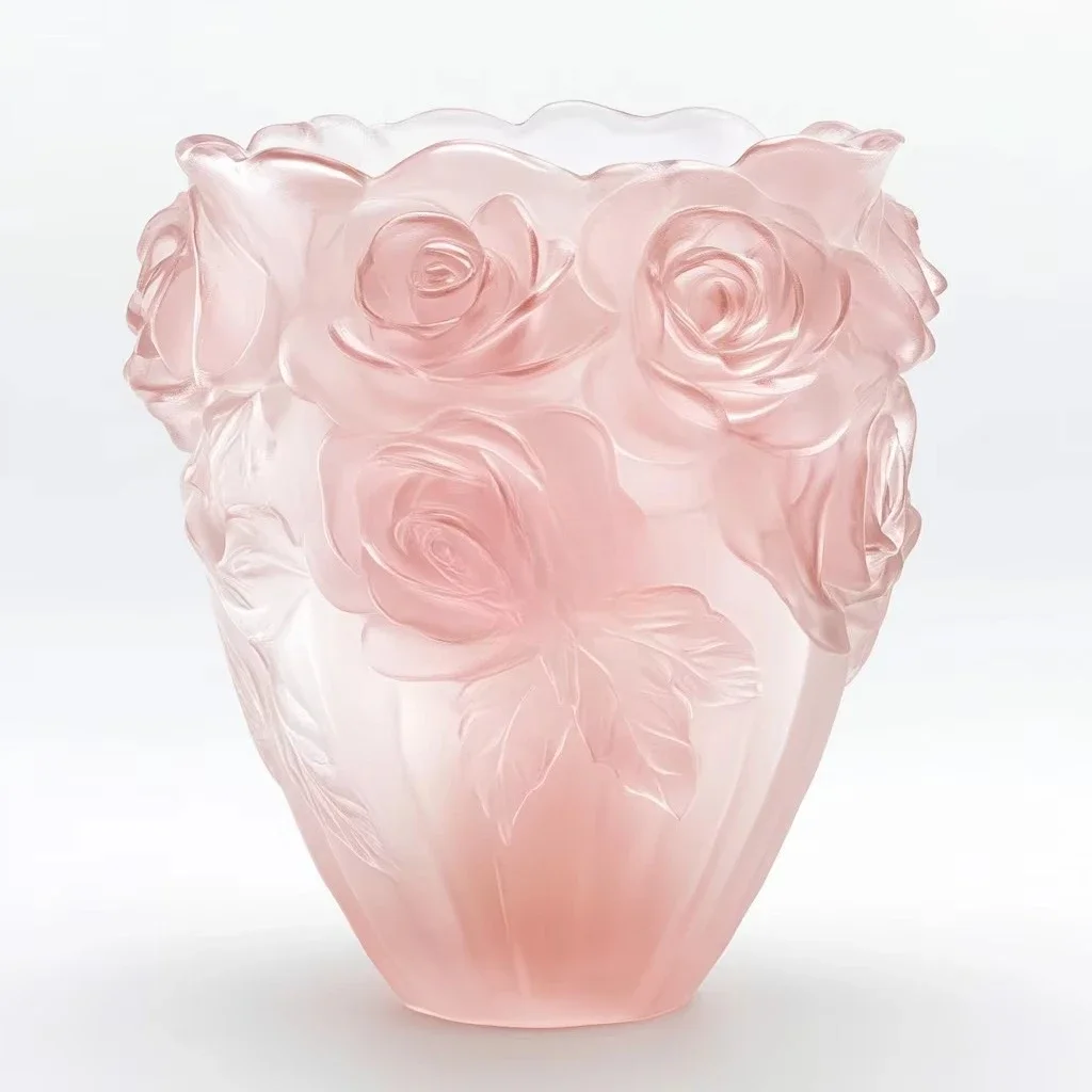 Hand-carved home decoration, ornaments crystal glass rose vase