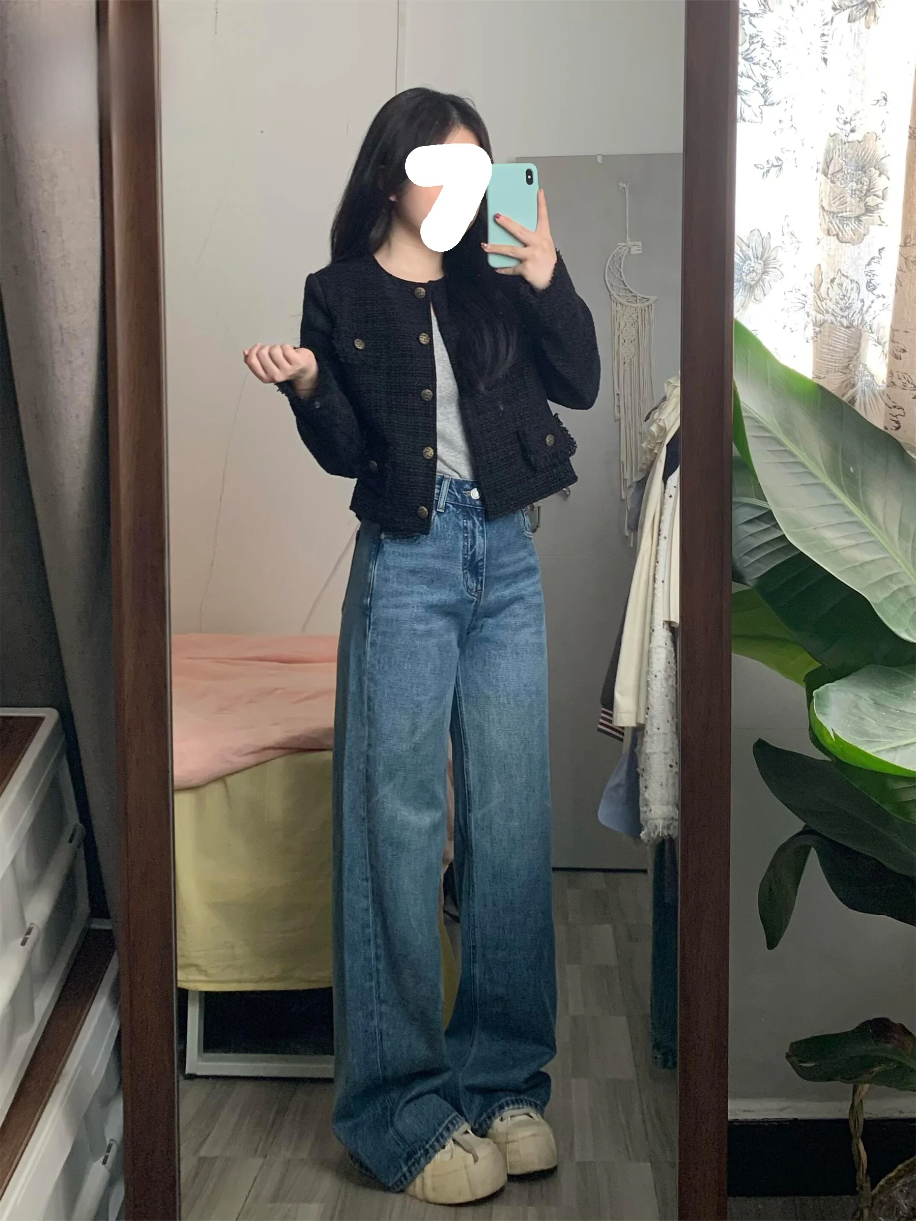 

Женские джинсы с высокой талией и широкими штанинами, осенняя новинка, свободные прямые брюки в пол, в стиле ретро, повседневные, из денима