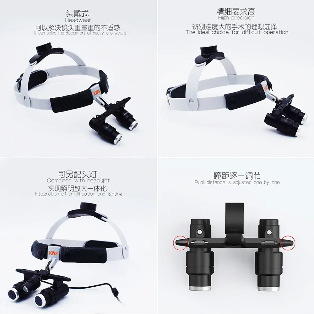 Lupa dentária binocular de alta potência com cabeça, Cabeça montada, Lupas para operação médica, Cirurgia estética, 4X, 5X, 6X