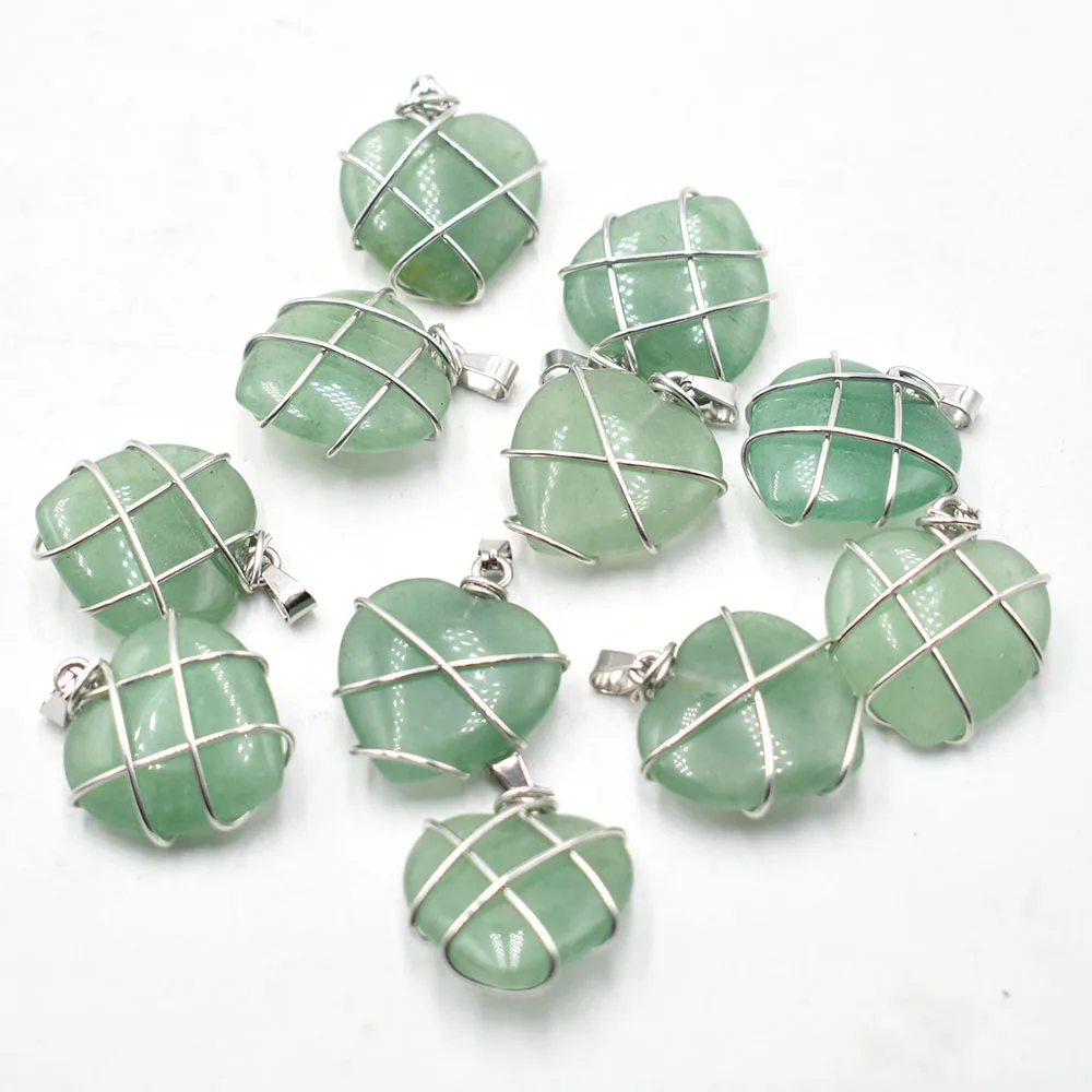 Wholesale 20pcs/lot good quality silver Color Wire Wrap handmade tree of life heart shape natural stone mixed pendants free