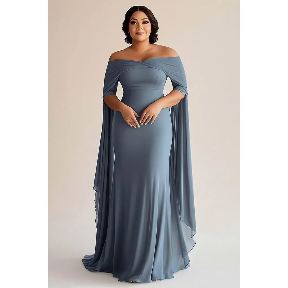 Customized Grey Blue Mother of Birde Dresses 2026 for Women Wedding Off the Shoulder Elegant Evening Dress Long Prom Party Gowns