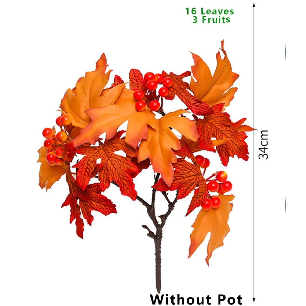 34 cm künstliche Ahornblätter Zweig Herbstpflanzen gefälschte Tannenzapfen rote Beeren Seidenblätter für Zuhause im Freien Halloween-Dekor – Detail 9