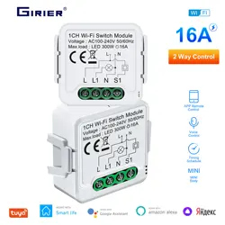 Girier wi fi inteligente módulo de interruptor vida inteligente app controle remoto diy luz inteligente switches 16a funciona com alice inicial do google alexa