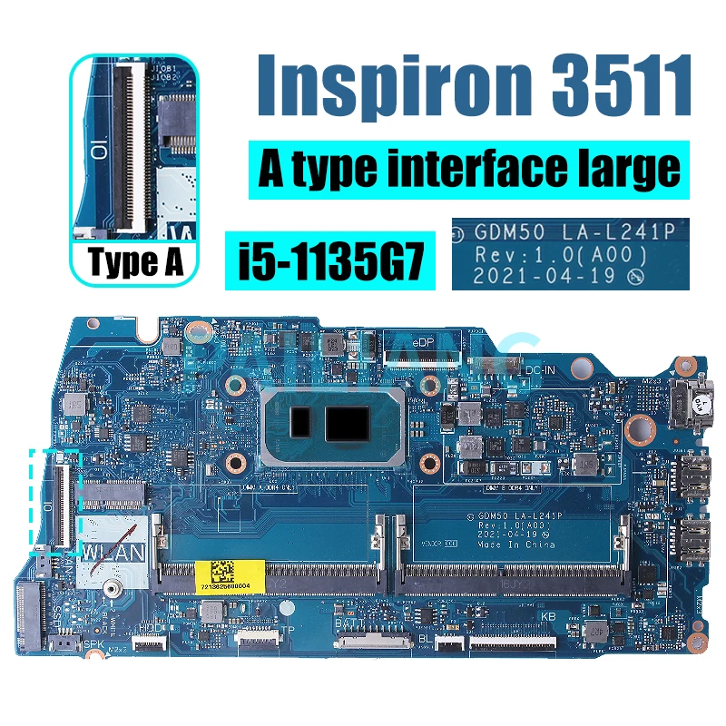 For DELL Inspiron 3511 Laptop Motherboard LA-L241P 05PD08 0042CN
