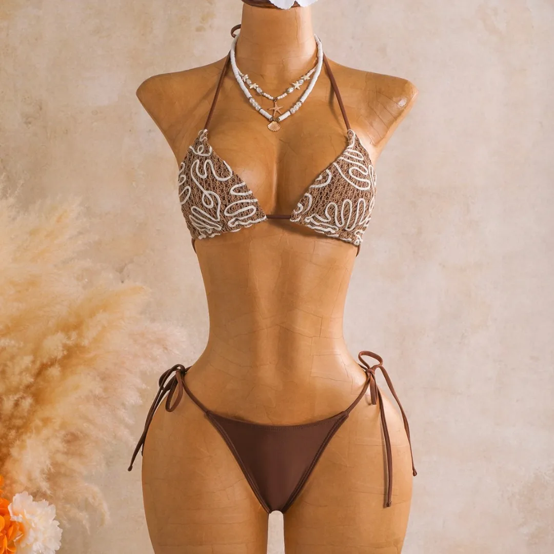 Sexy Bikini mit Rock, Neckholder-Bikini, Damen-Badeanzug, dreiteiliges Bikini-Set, Badebekleidung, Badeanzug, Schwimmbekleidung V8499 – Detail 7