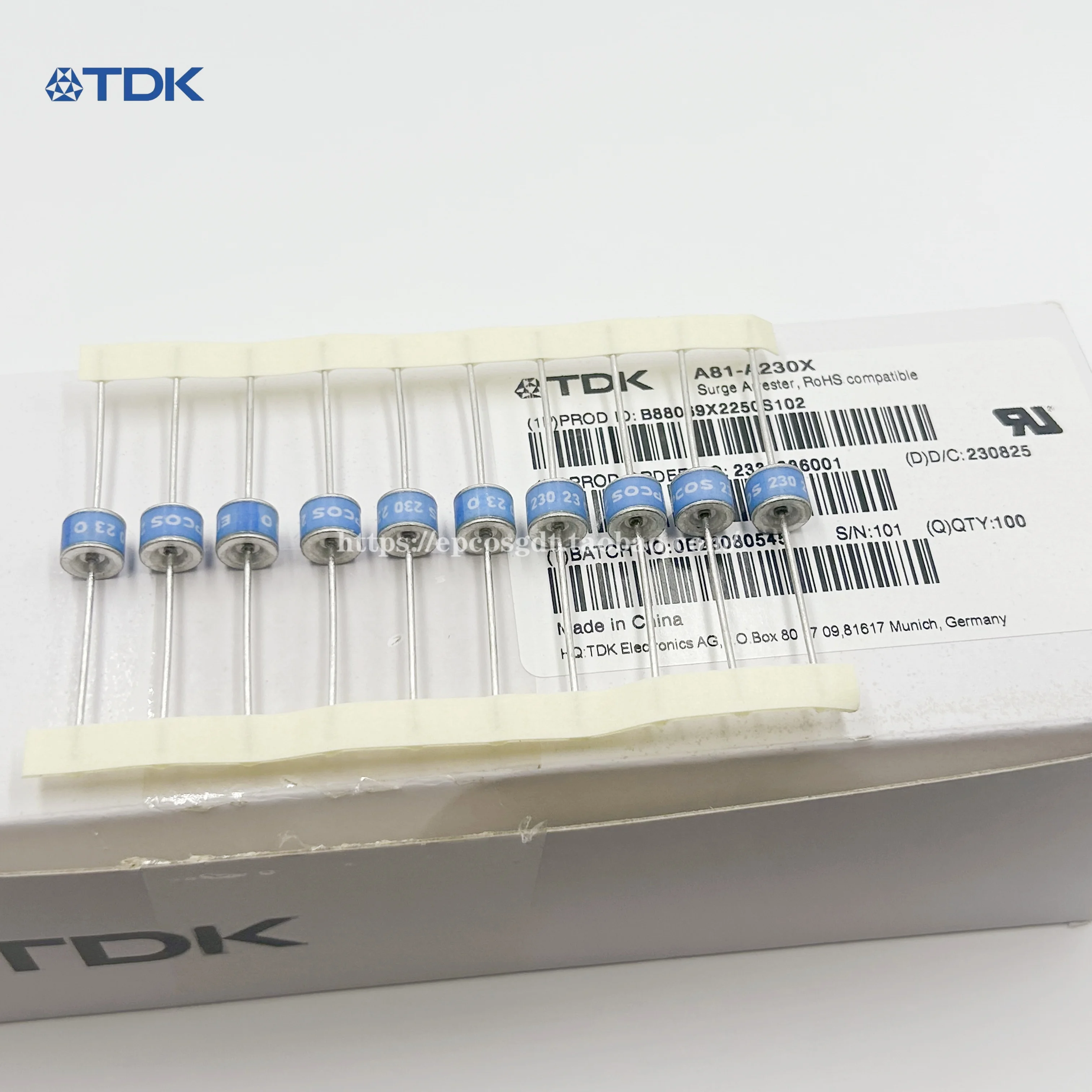 5PCS B88069X2250S102/T502 EPCOS/TDK ceramic gas discharge tube A81-A230X 2R 230V blue 8 * 6mm 20KA Surge protective