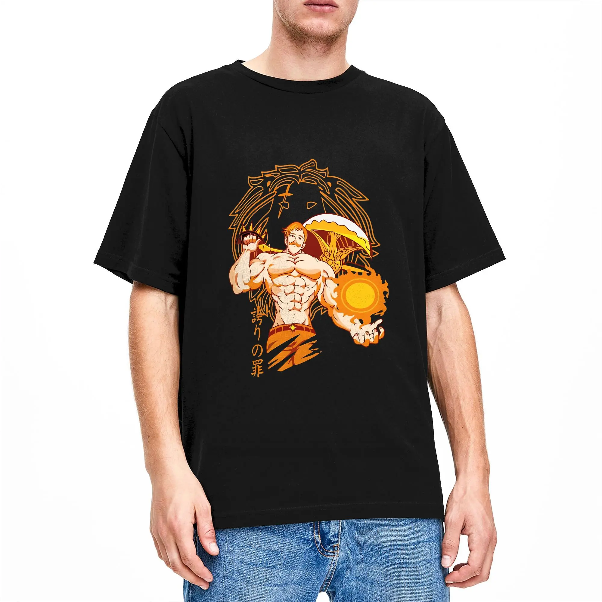 Anime Escanor Stronger Man Cotton T Shirt For Men Summer  Funny T-Shirts Round Neck Hippie Tee Shirt Oversize Design Tops