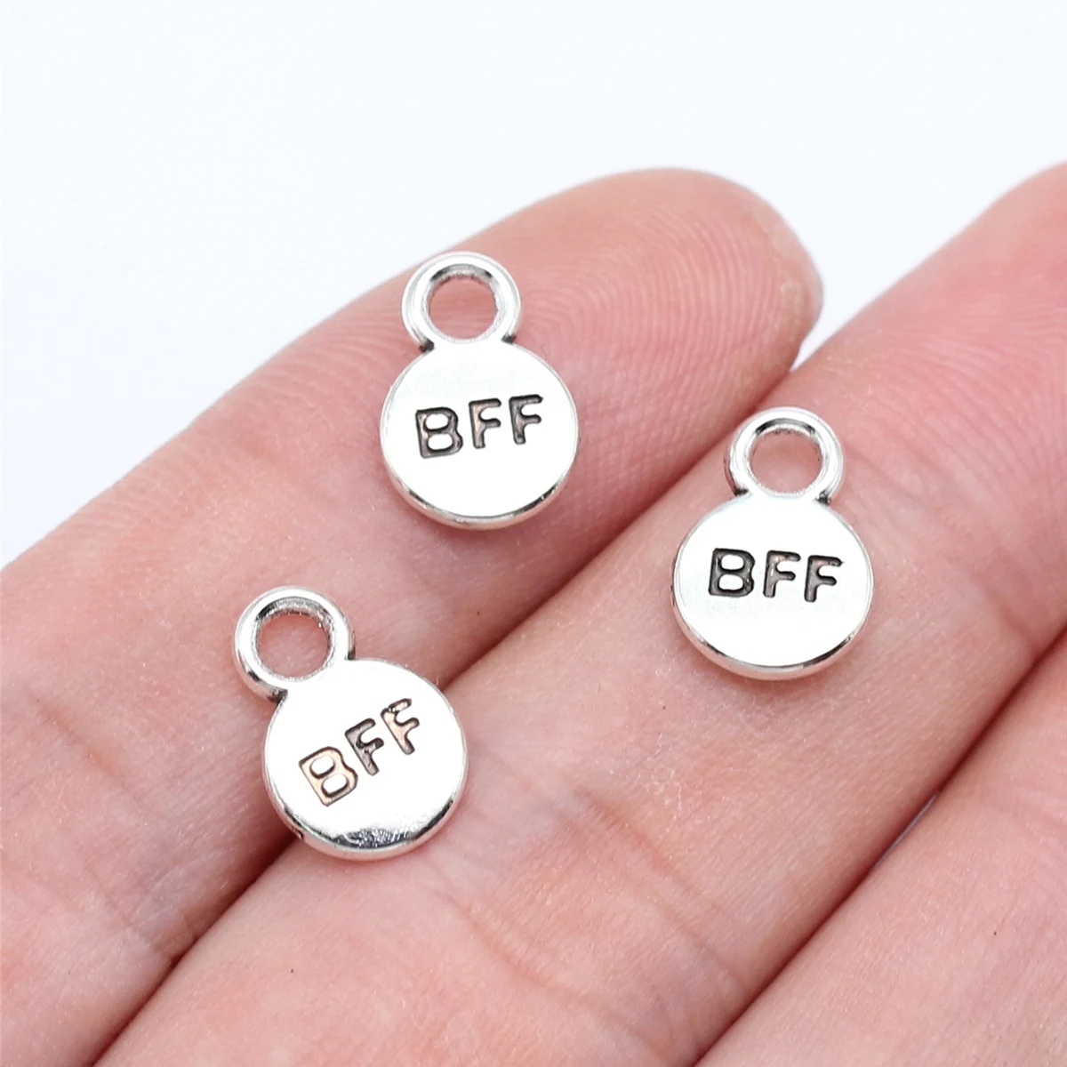 40pcs BFF Best Friend Forever Round Plate Charms 12x8mm Antique Silver Color Accessories For Jewelry Bracelet Finddings