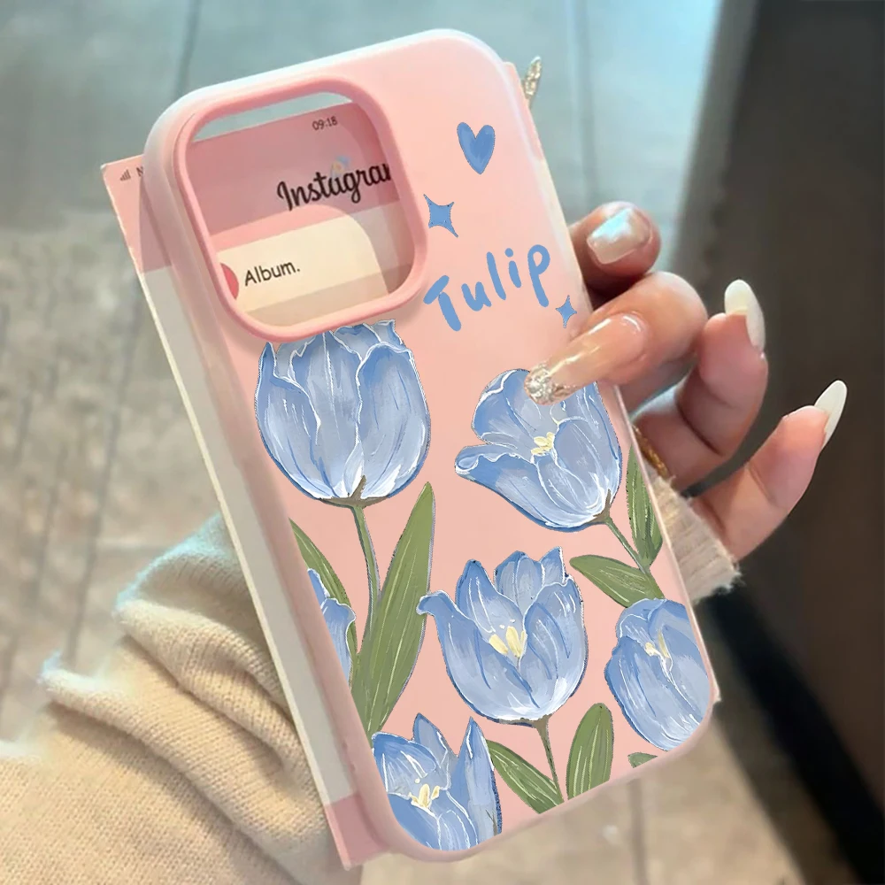 Für Samsung Galaxy S21 S26 S25 S24 S23 S22 Ultra Plus FE Hülle Blaue Tulpenblumen-Cover Für A37 A36 A54 A55 A56 Staubdichte Schutzhülle – Detail 1