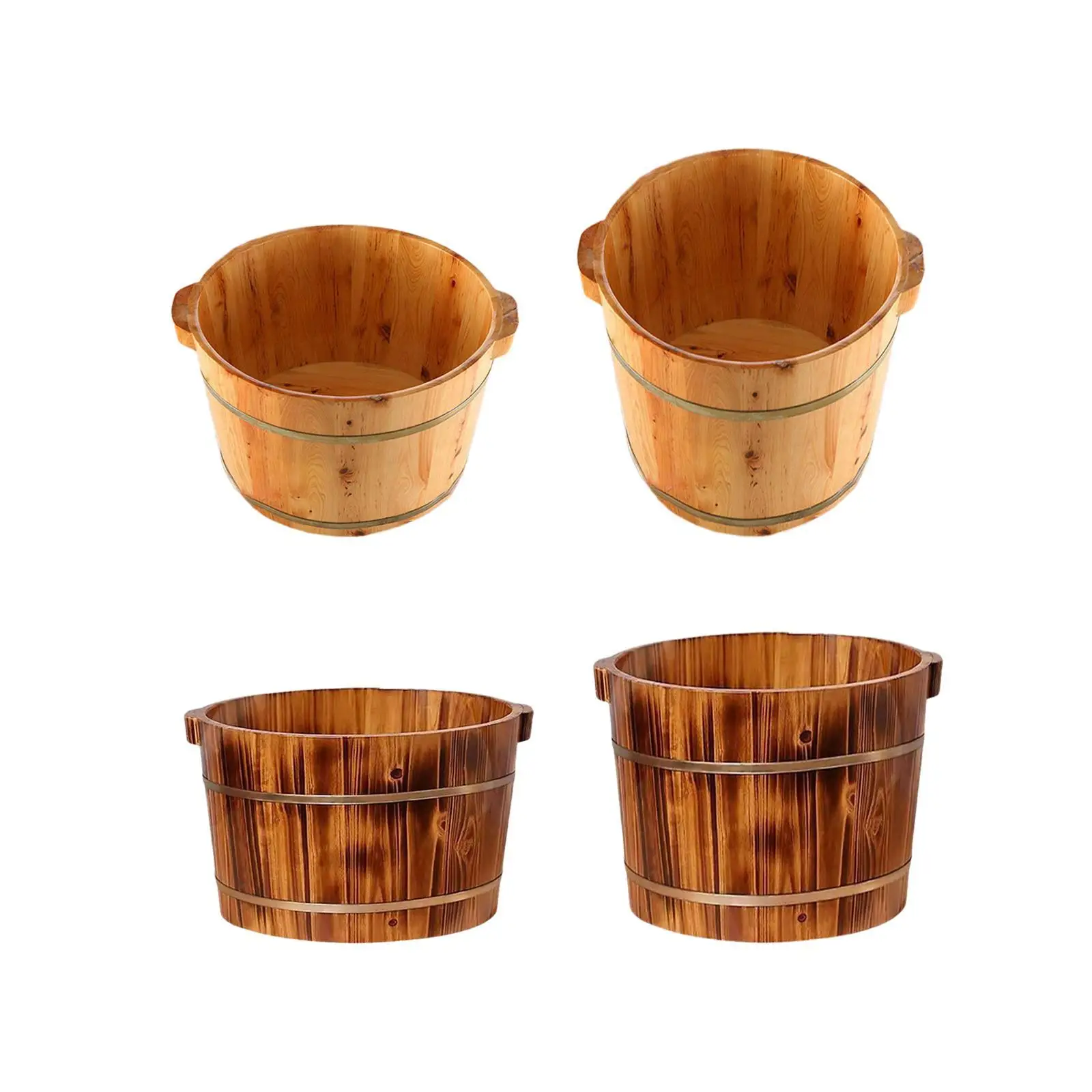 Wood Footbath Basin with Handle Pedicure Footbathing Foot Washing Barrel Foot Bath for Bathroom Travel Sauna Home Use Outdoor