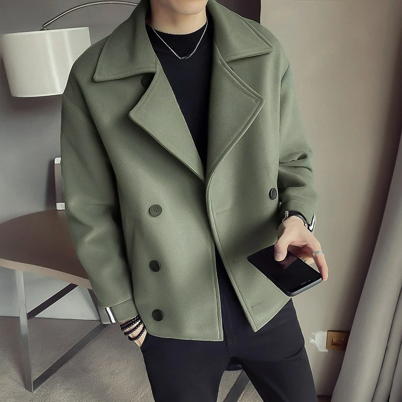 

Модный брендовый осенне-зимний новый мужской короткий плащ, корейская версия, британское повседневное теплое шерстяное пальто, мужское темпераментное пальто