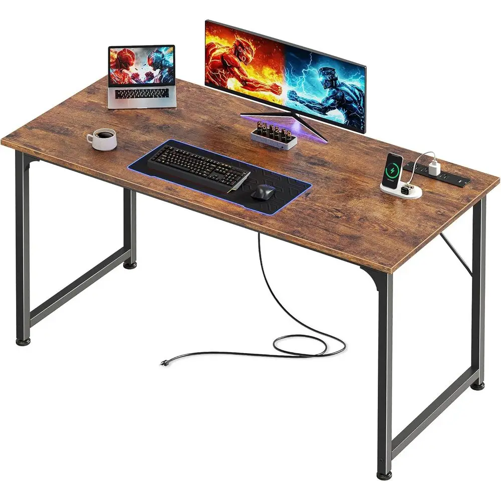 

20 Inch Rustic Brown Metal Computer Desk with Power Outlets and USB-C Port, Ideal for Gaming, Home Office, Study, and Bedroom Us