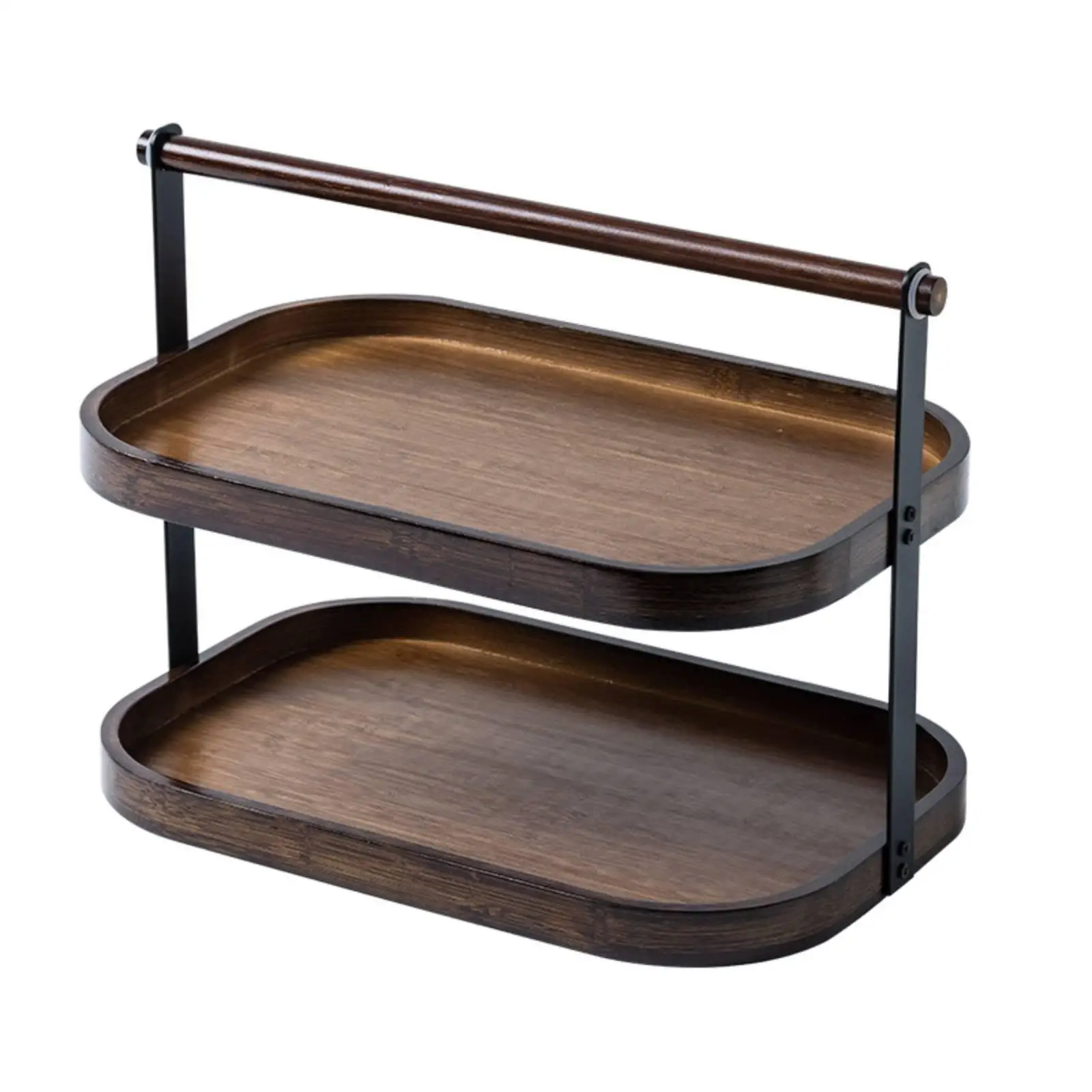 Serving Platter with Handles Raised Edges Handled Bamboo Tray Metal Frame