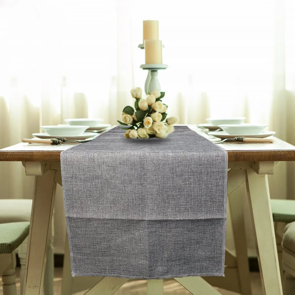 Imitated Linen Table Runner Gray 30x275cm Rustic Wedding Tablecloth Party Decor Burlap Elegant Dining Room Accent