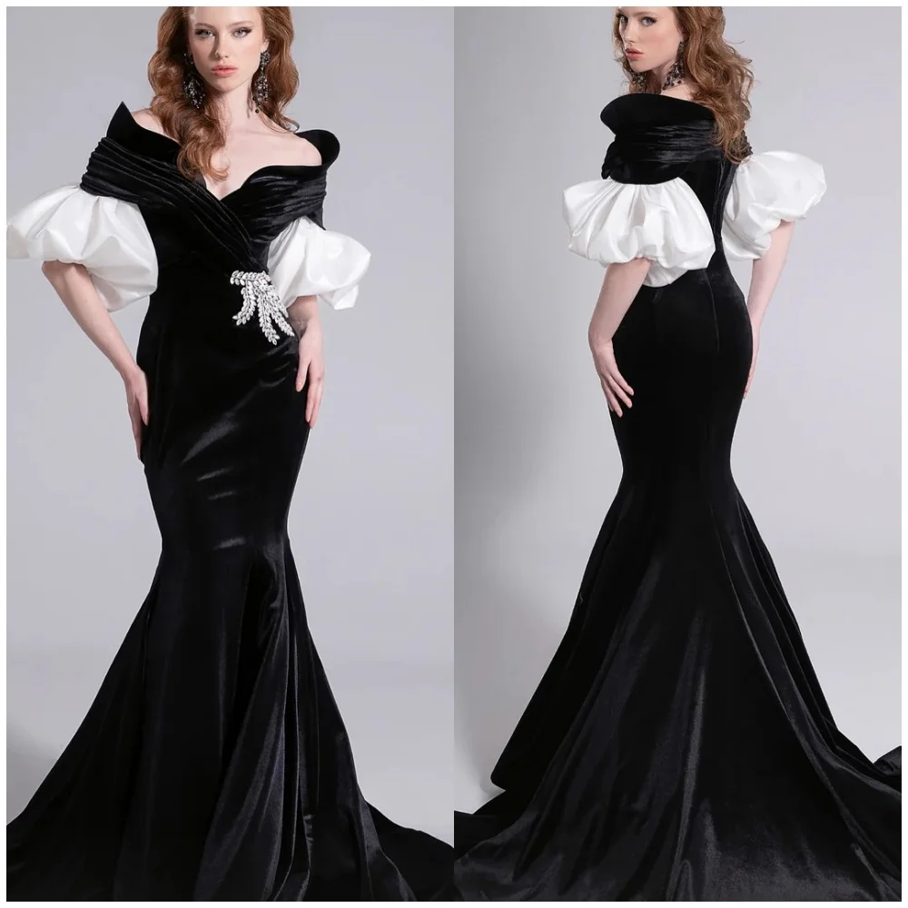

Customized Elegant Fashion Rhinestone Pleat Mermaid Off-the-shoulder Long Dresses Bespoke Occasion Dresses Formal Modern Style