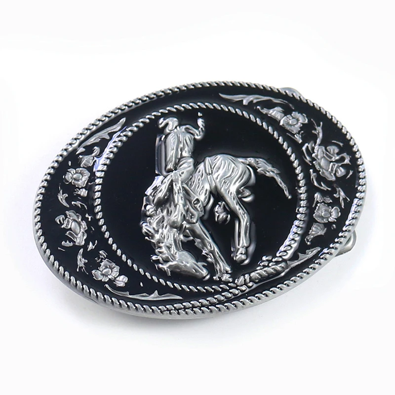 Rodeo Cowboy with Horse Riding Western Cowboy Belt Buckle The Bullring Horse with Pewter Finish Leather Craft Strap Belt Buckle