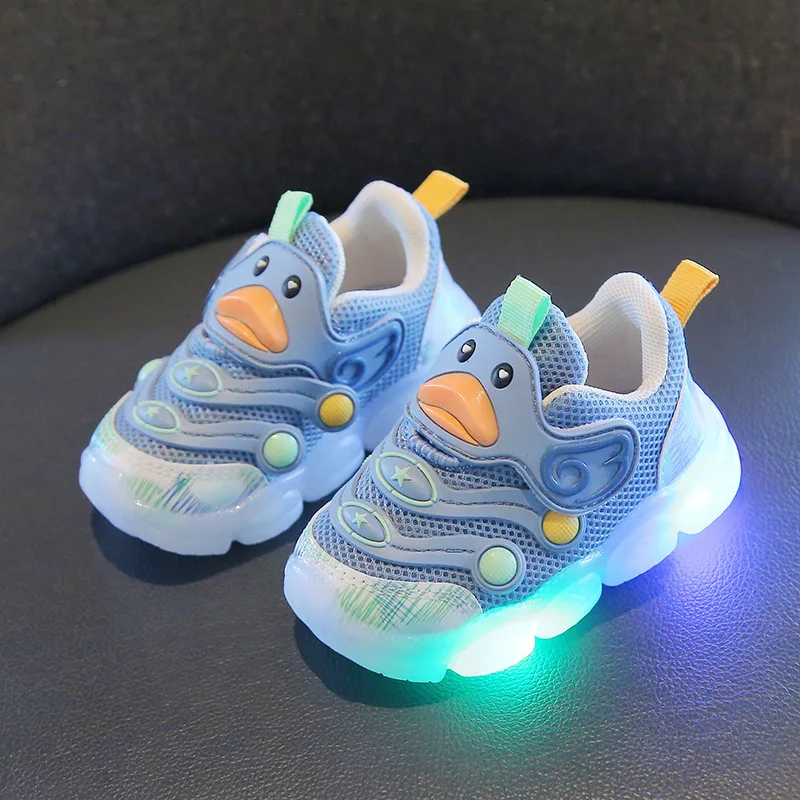 Spring Baby Shoes Girls' Light up Shoes Mesh Breathable Non-Slip Boys Toddler Shoes Non-Slip Soft Bottom Hair Generation