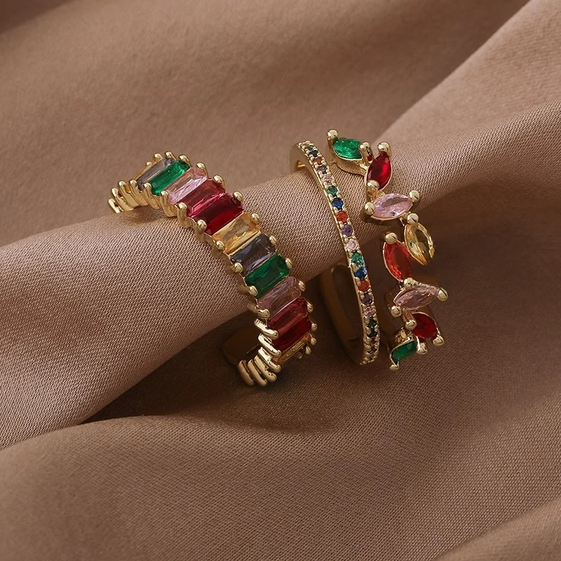 Fashionable Vintage Micro-Set  Zircon Ring  Gold Metal Stackable Open Finger Ring Hand Jewelry