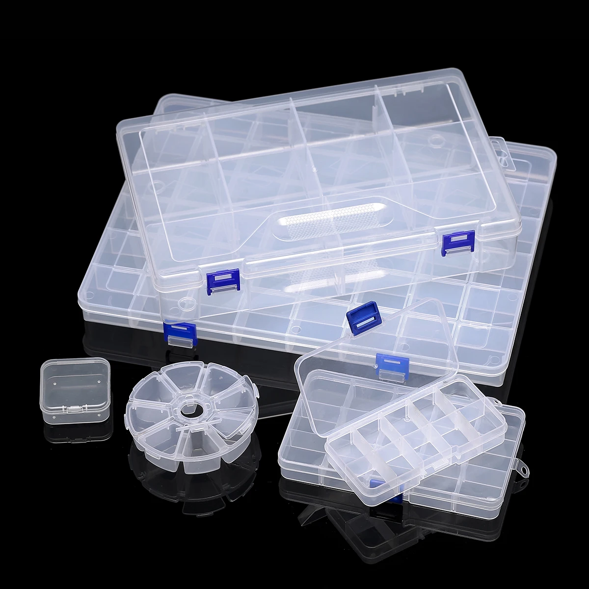 JD Transparent Plastic Jewelry Box Portable Storage Container Multi-grid Organizer for Earrings Beads Decorative Display Case