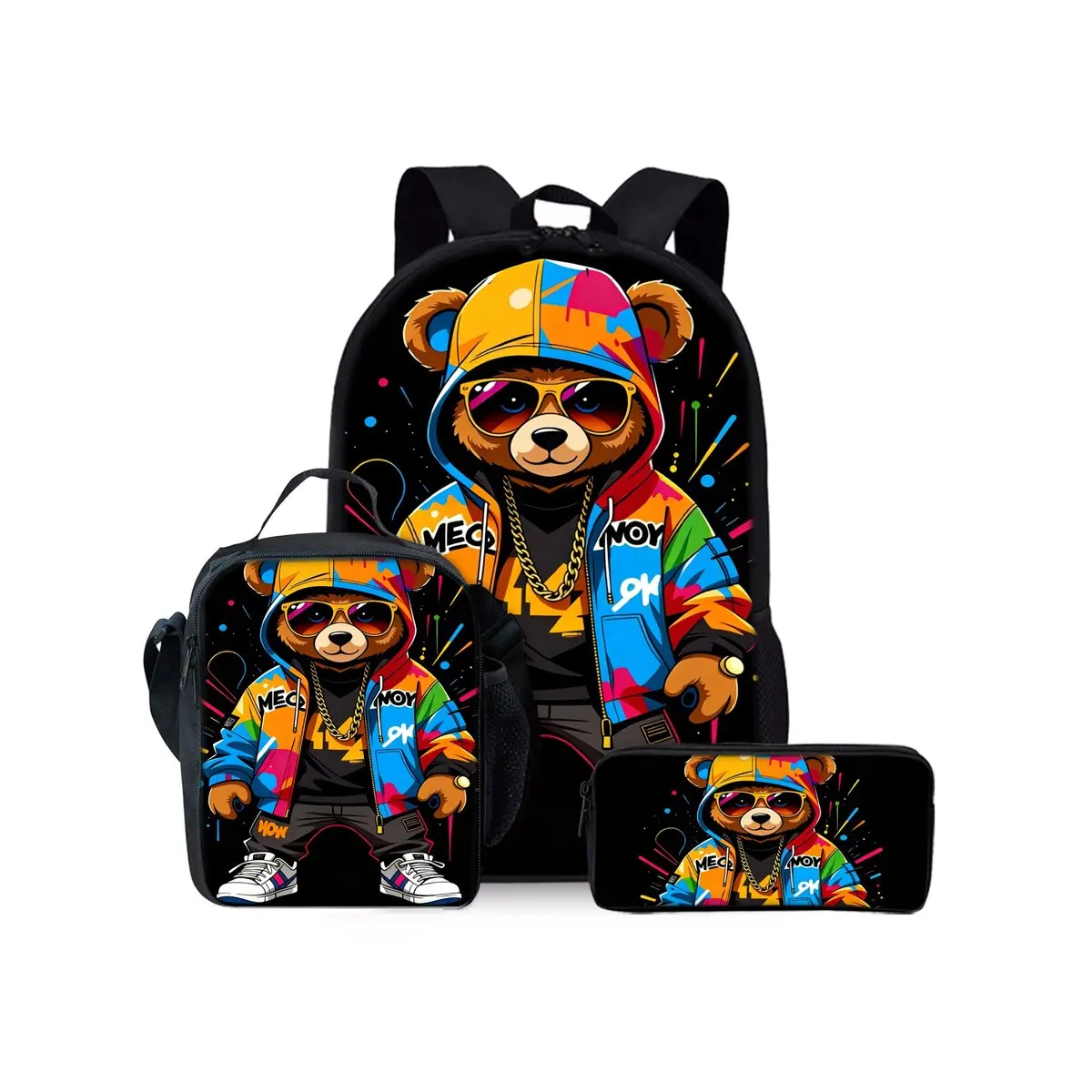 

Cool Little Bear Three Piece Set Backpacks For Boy And Girls Best Gifts 2D Flat Cartoon School Backpack For Children