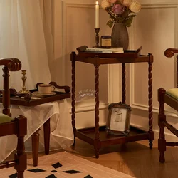 French Vintage Solid Wood Side Table Artistic Sofa Accent Stand Movable Tray Floor Storage Cabinet High End Decorative Shelf