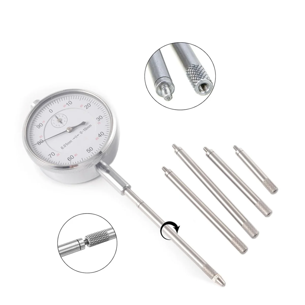 6pcs Dial Indicator Extension Stem Rod Set M2.5 Thread,10-100mm Extend Rod,Measurement for Dial & Digital Indicators