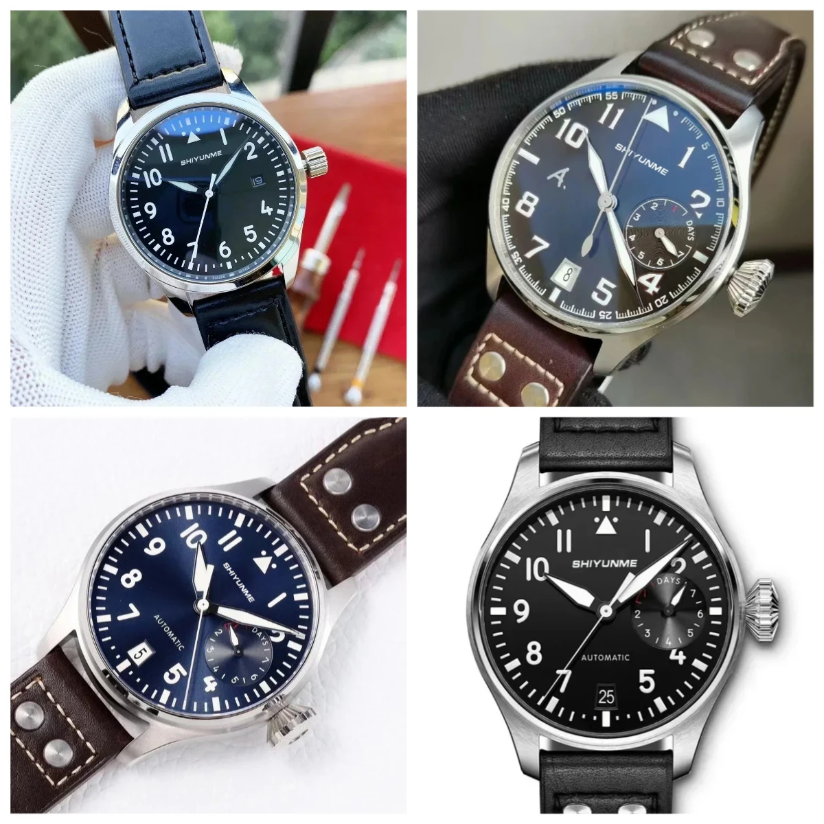 

A186 Store Pilot 40MM Sport Mens Automatic Black And Blue Leather Reloj Hombre Watch Stainless Steel Logo VXIII