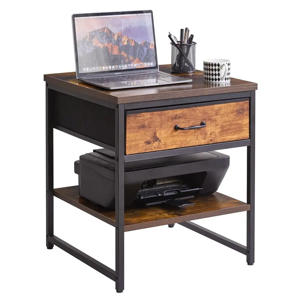 

Small Table Stand with Drawers, MultiFunctional Side amp Printer Accent Table with Storage Shelf, Rustic Brown YDTM156H