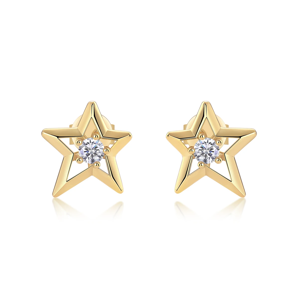 

E14903 S925 Silver Plated 18K Gold Star Earrings moissanite 0.2CT