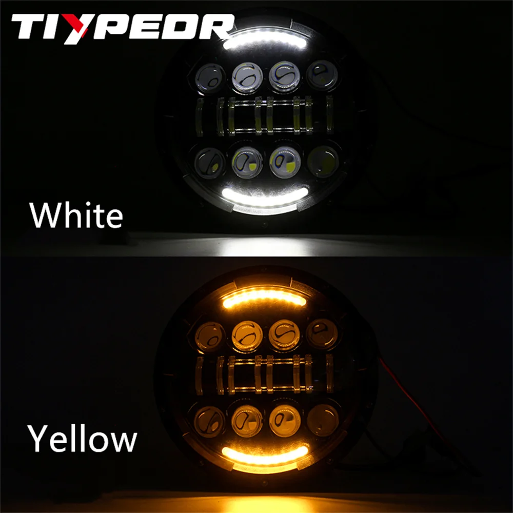 TIYPEOR Harley 7Inch 60W Universal Round Motorcycle DRL Headlight Super Bright Car Auxiliary Fog Light For Indian Honda Yamaha