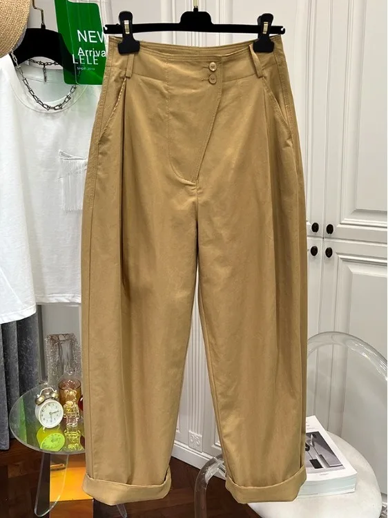 

Весна 2026: Модные однотонные повседневные брюки-каррот больших размеров для женщин, утягивающие, длинные, в стиле харлан