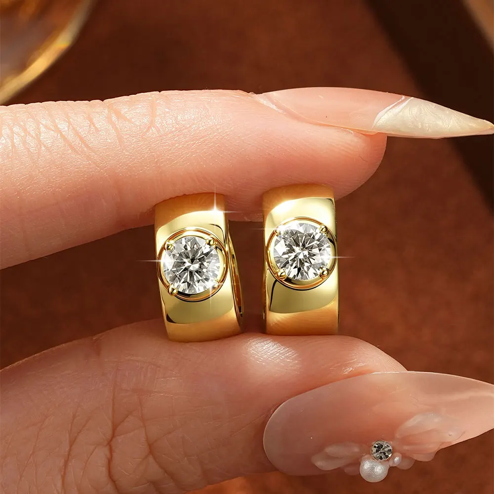 Lnkry Round 5MM Moissanite Earring With Certificate 14k Gold-Filled Wide Chunky Hoop Earrings for Women Vintage Jewelry Gift