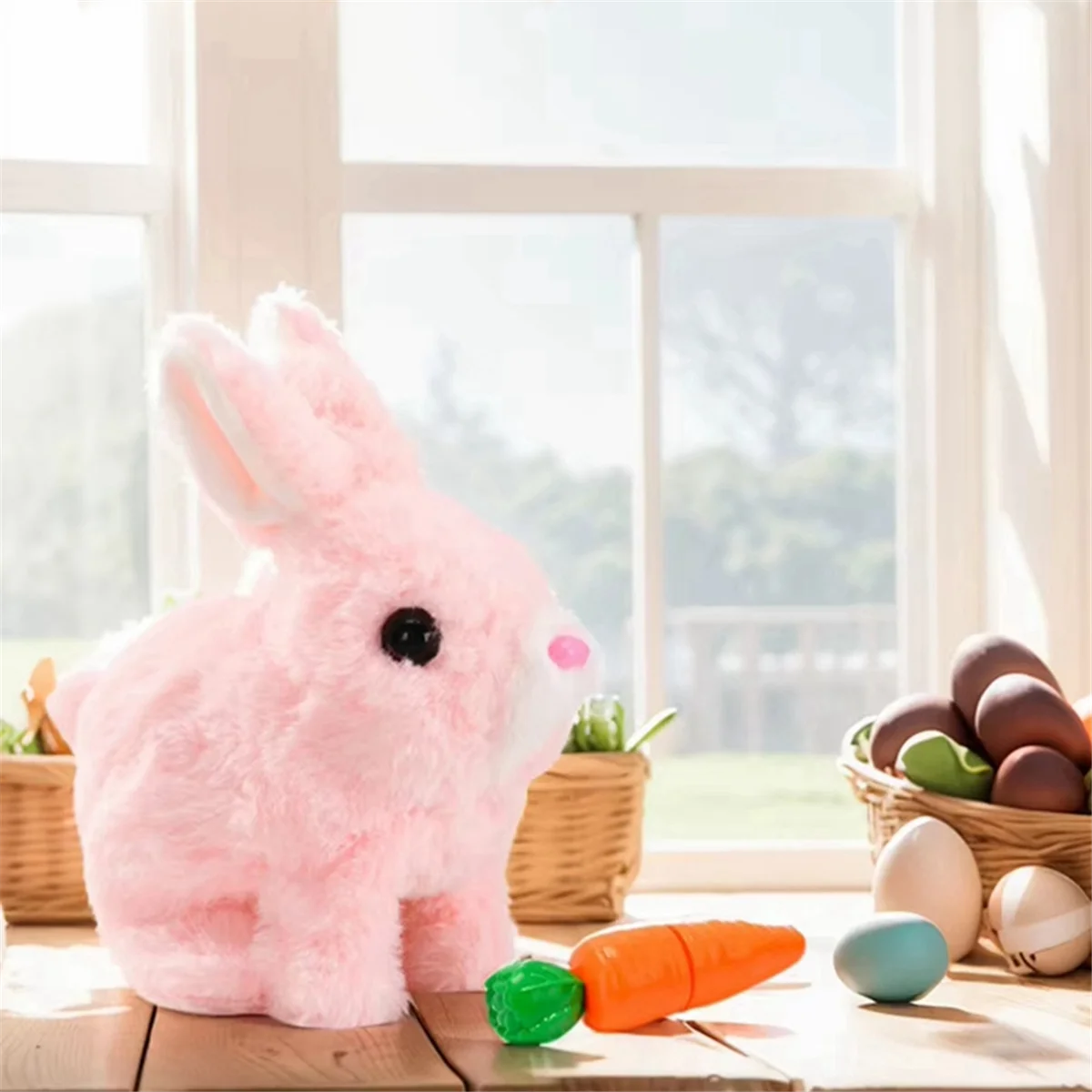 لعبة HW-elEaster القطيفة لعيد الفصح الإلكترونية التفاعلية يمكن للأرانب المشي والتحدث مع الأصوات والحركات للهدايا