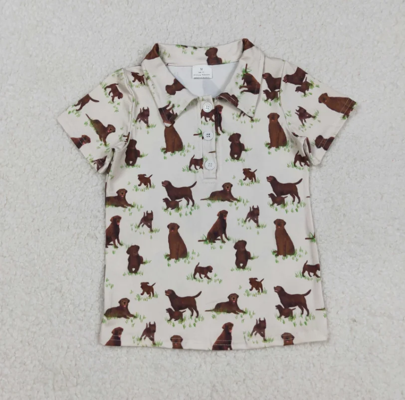 

BT1299 New Summer Short Sleeve Dog Print Pullover Shirts Boys Summer Polo Tee Shirts Top