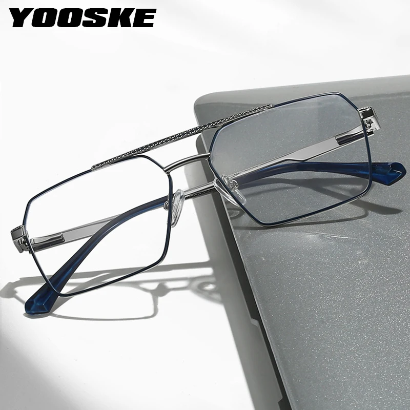 YOOSKE Fashion Metal Lightweight Glasses Frame Simple Retro Flat Anti-blue Light Men Women Classic Plain Spectacles