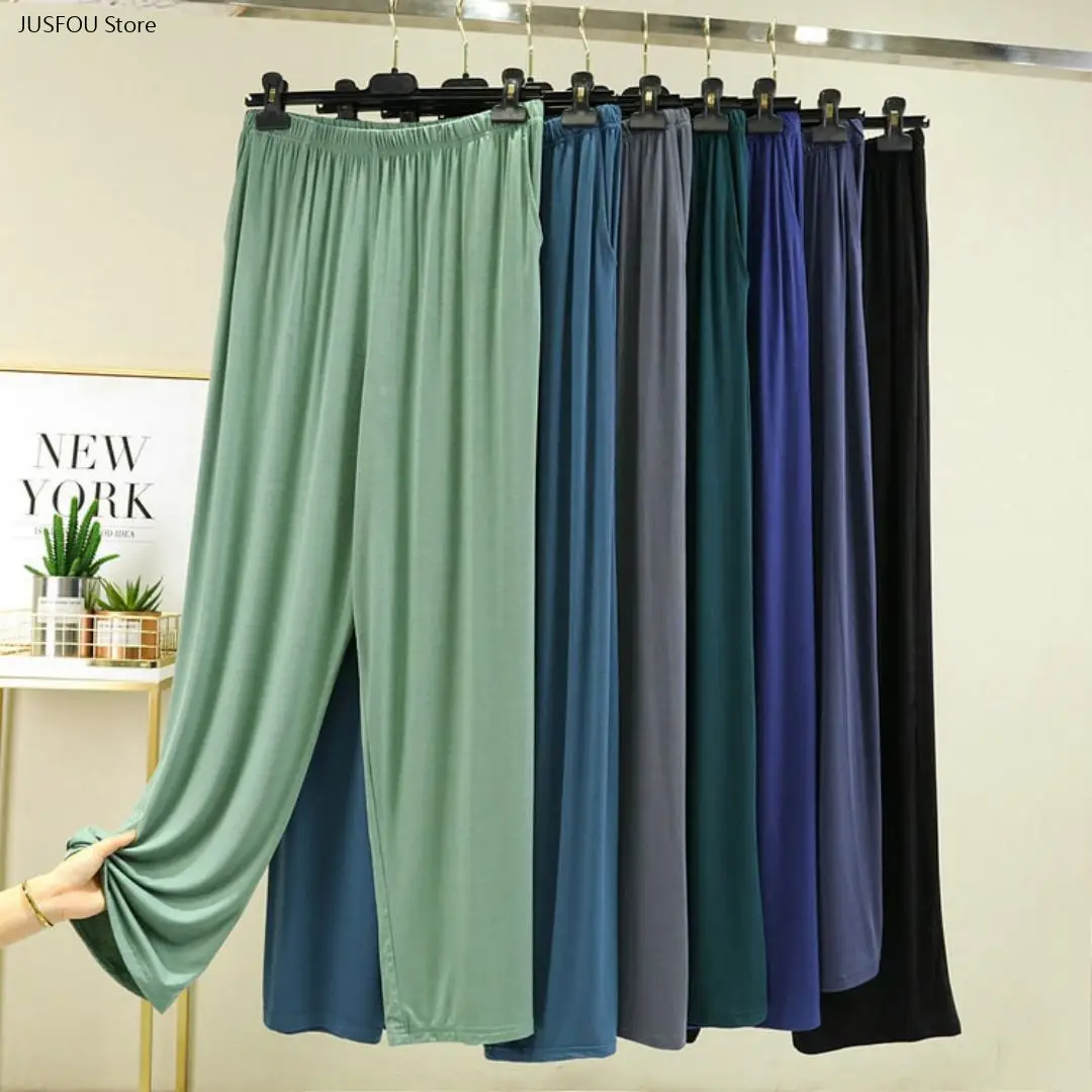 Men Modal Casual Long Pants Summer Home Lounge Wide Leg Sleep Pants Soft Breathable Loose Pajama Bottoms for Daily Indoor Wear