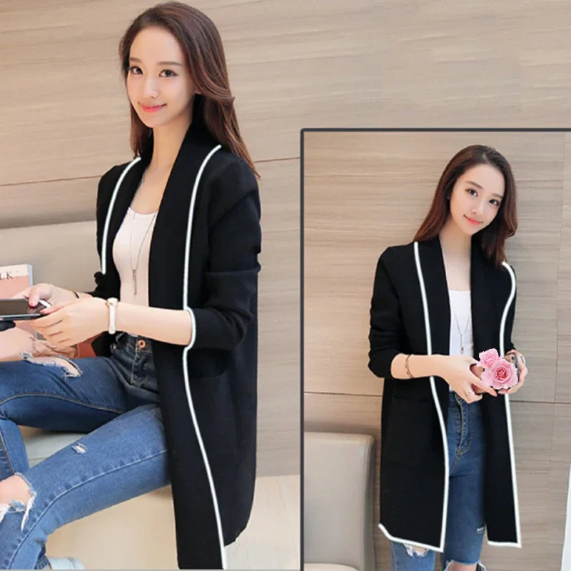 2022 Spring Autumn Women Lapel Casual Solid Plus Velvet Jacket Female Long Sleeve Loose Cardigan Warm Long Coat