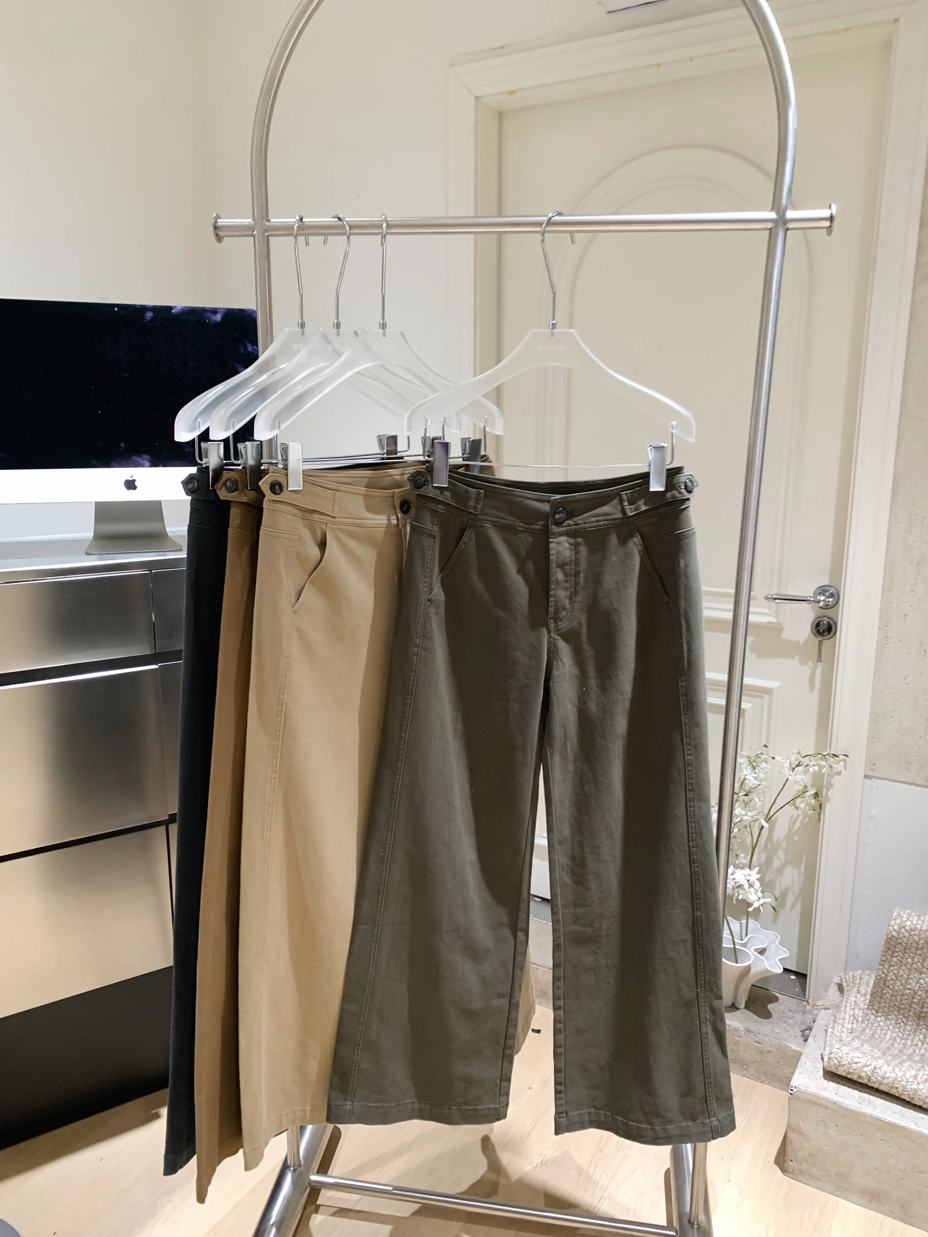 

Women'a Autumn Winter Mid Waist Wide Leg Straight Cargo Pants Lady Streetwear Loose Full Length Cargo Pants