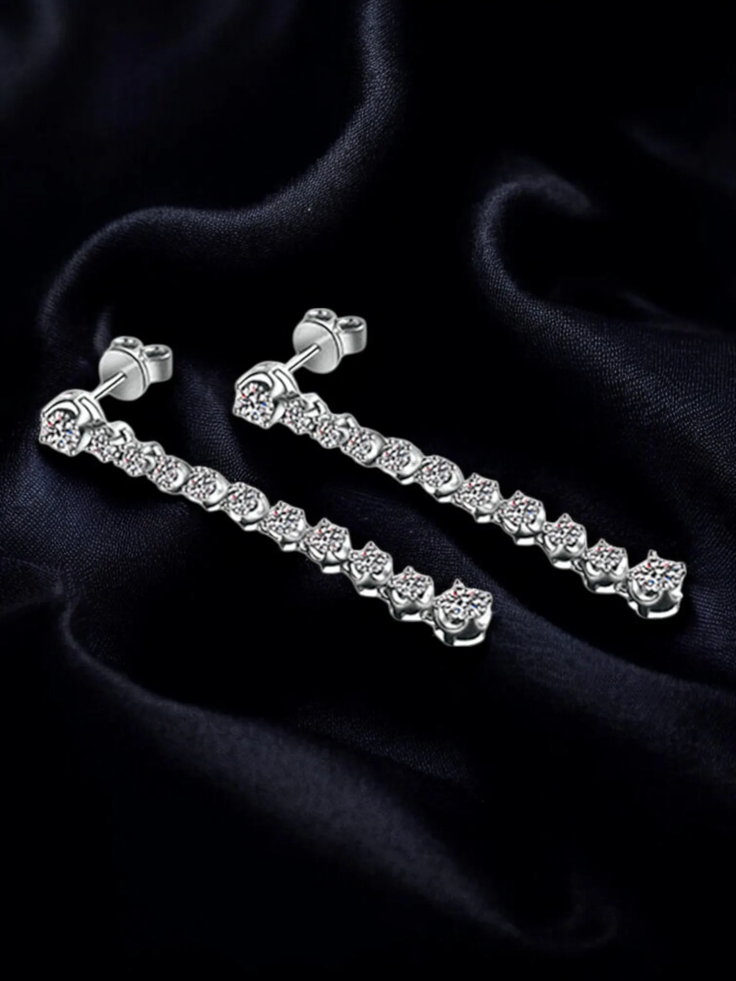 Moissanite 925 Sterling Silver Earrings Fringed Long Row Earrings Engagement Fine Jewelry Light Luxury and High-end Design