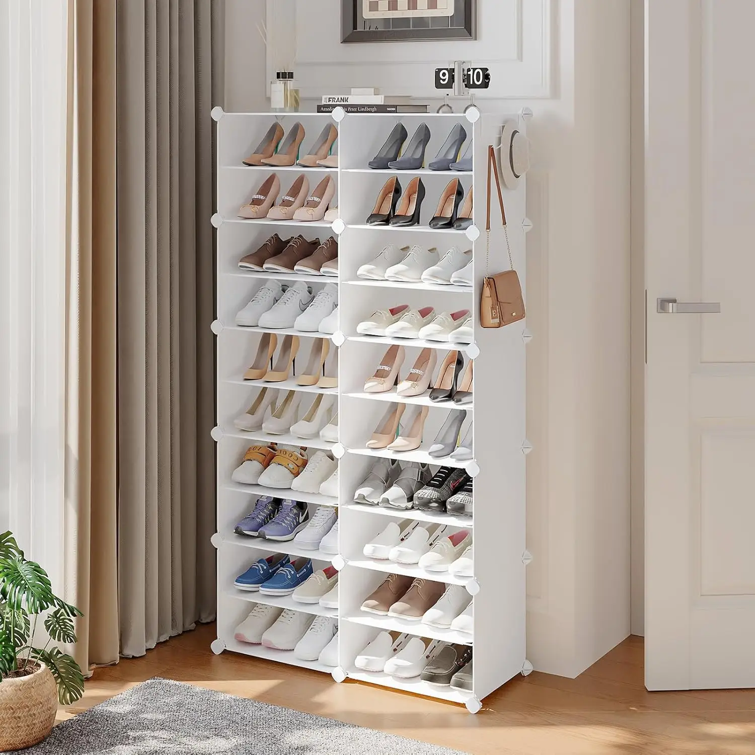 Shoe Rack,40 pairs shoe Organizer,10 tier Tall Portable shoe storage Cubbies cabinet,Plastic Shoes Shelves for Entryway